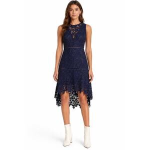 Joie Navy Lace Open Back Asymmetrical Cocktail Party Dress Romantic Size 6